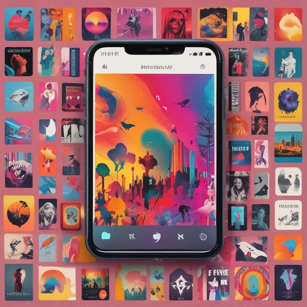 Colorful album cover displayed on an iOS music player
